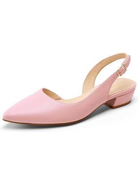 DREAM PAIRS Women's Light Pink Slingback Flats Pointed Toe Low Block Heel Shoes